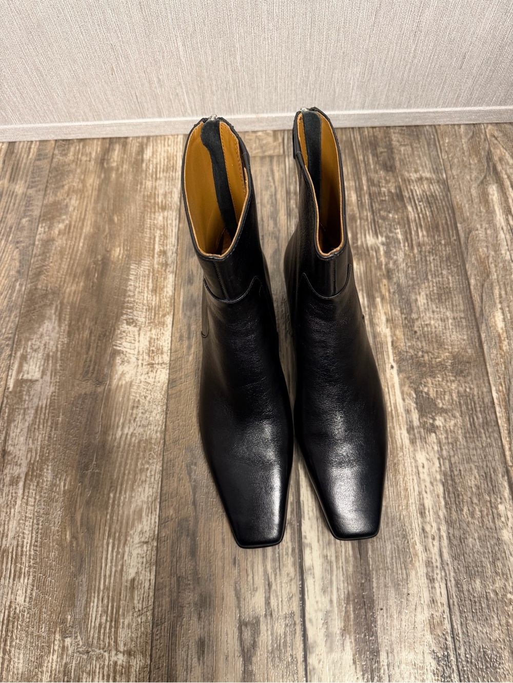NWOB Madewell Black Square Toe Leather Ankle Boots Size 8.5 - Picture 16 of 16